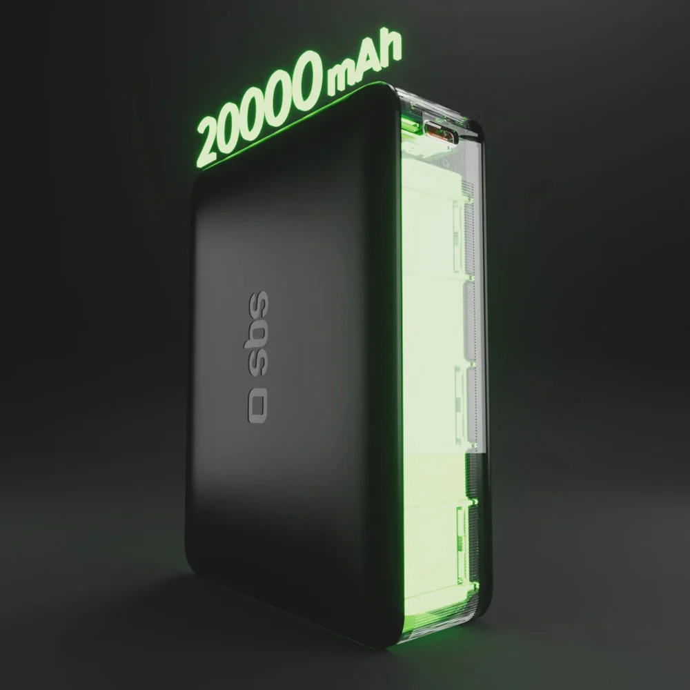 Powerbank SBS 20000mAh 65W PD AFC USB-C USB-A for laptop, tablet, smartphone - blackeng