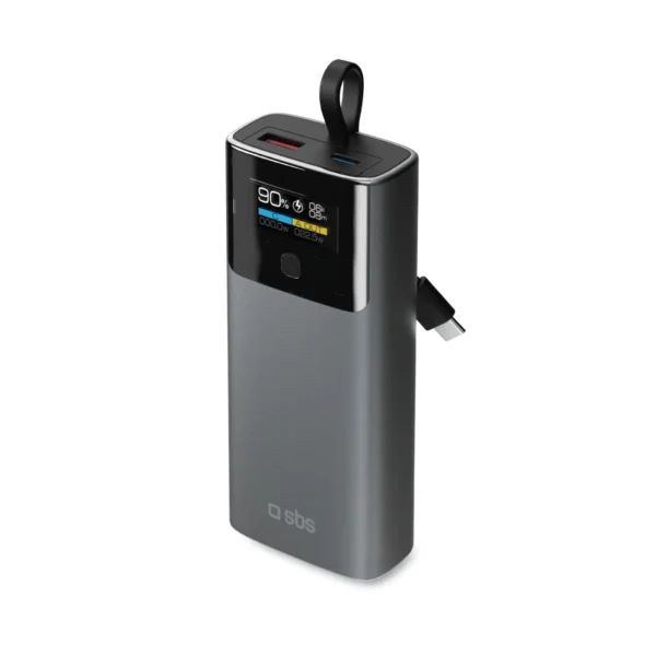 SBS 10000mAh PD 20W Powerbank with LCD Display and Built-in USB-C Cable - Grayeng