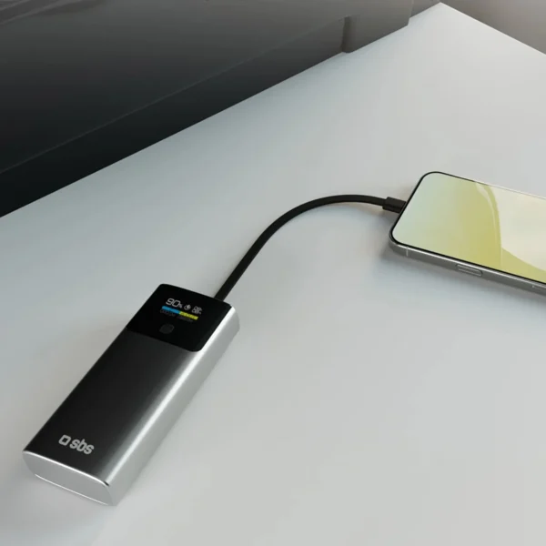 SBS 10000mAh PD 20W Powerbank with LCD Display and Built-in USB-C Cable - Grayeng