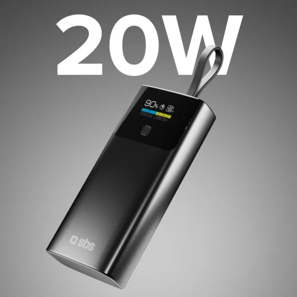 SBS 10000mAh PD 20W Powerbank with LCD Display and Built-in USB-C Cable - Grayeng