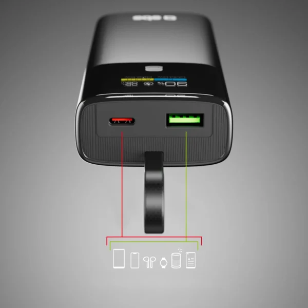 SBS 10000mAh PD 20W Powerbank with LCD Display and Built-in USB-C Cable - Grayeng