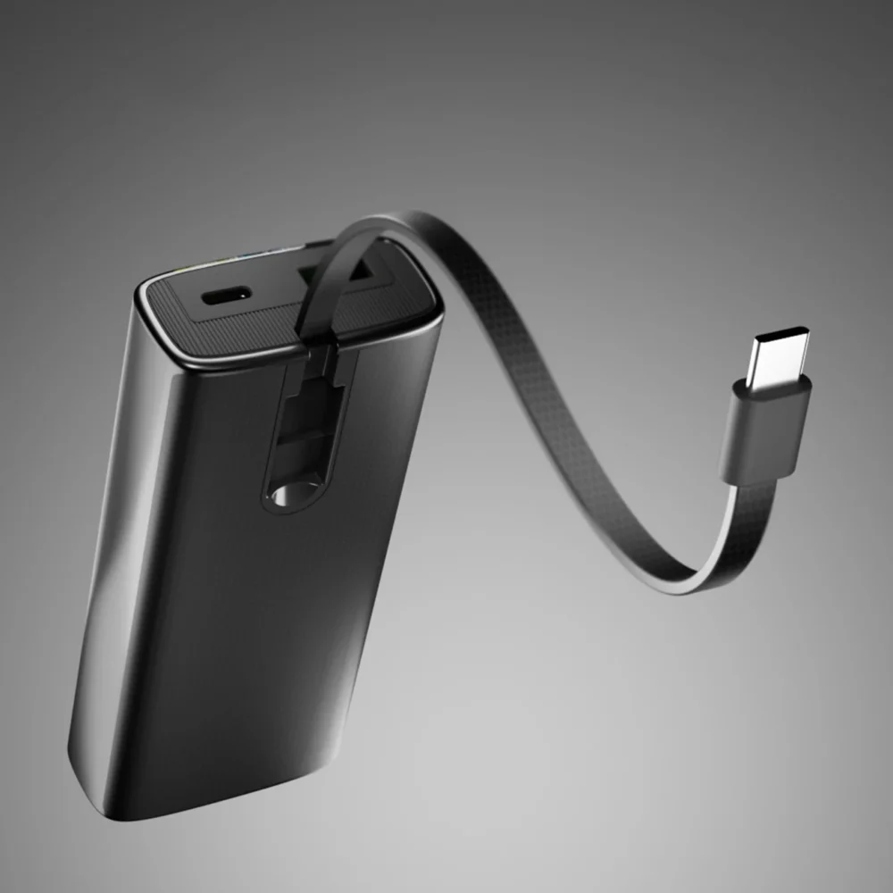 SBS 10000mAh PD 20W Powerbank with LCD Display and Built-in USB-C Cable - Grayeng