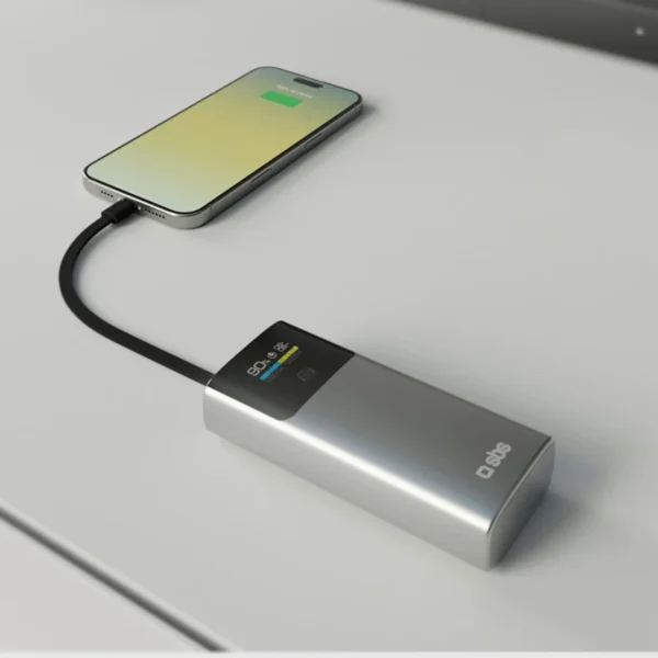 SBS 10000mAh PD 20W Powerbank with LCD Display and Built-in USB-C Cable - Grayeng
