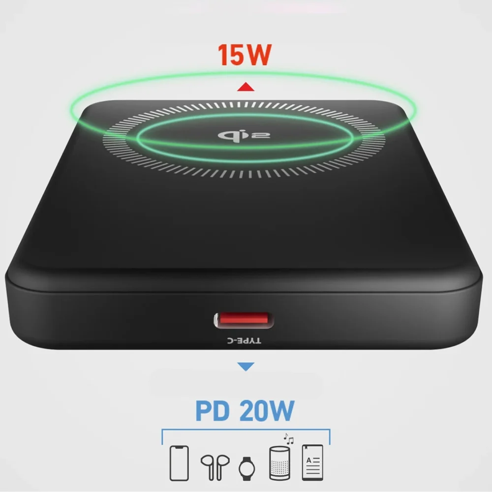 SBS Mag Power Qi2 5000 mAh Powerbank Compatible with MagSafe - Blackeng