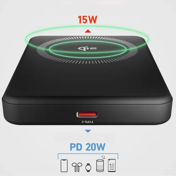 SBS Mag Power Qi2 5000 mAh Powerbank Compatible with MagSafe - Blackeng