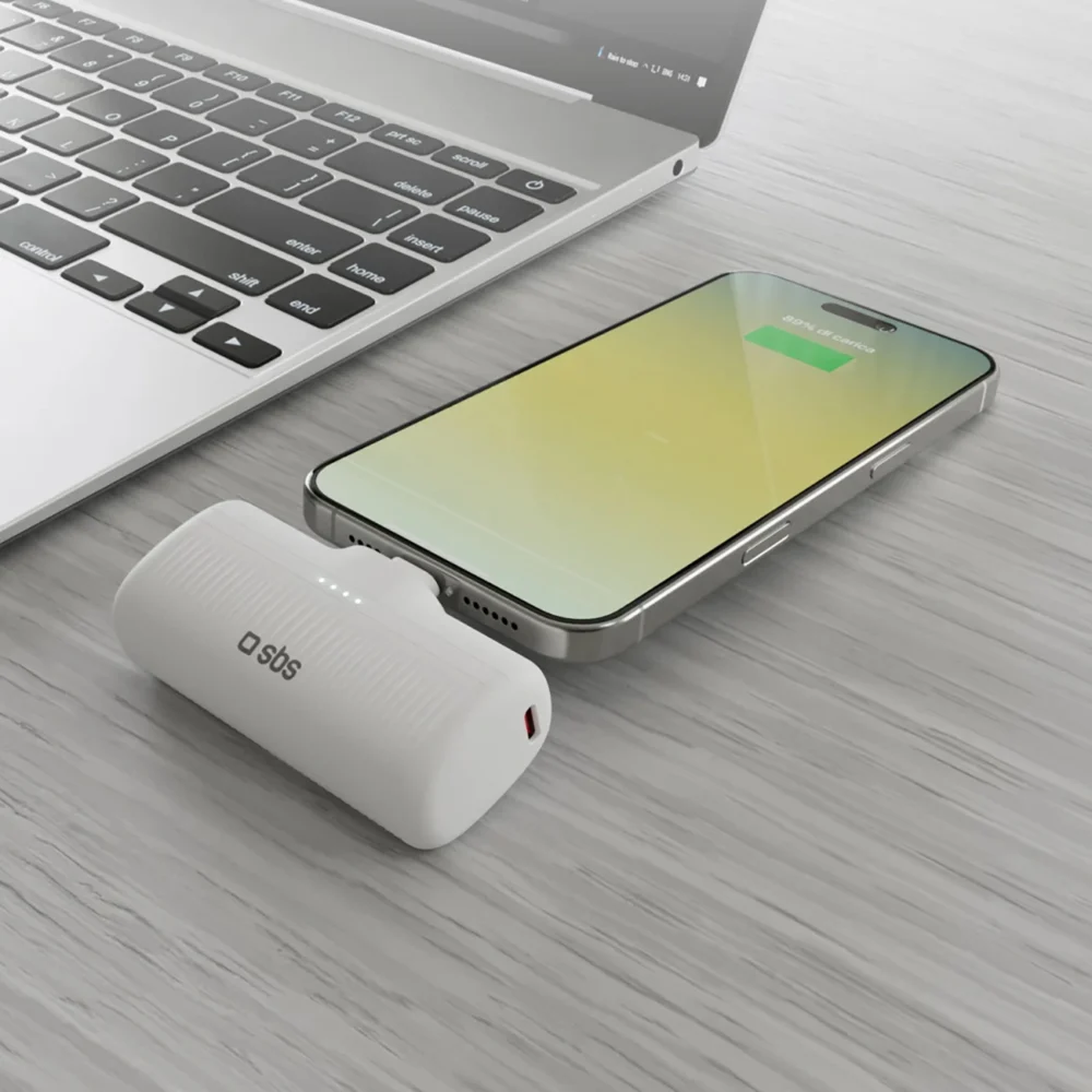 SBS EcoPower 5000 mAh 10W Powerbank with Built-in USB-C Port - Whiteeng
