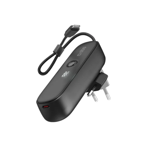 SBS Hybrid PD 20W 5000mAh Power Bank with Built-in Cable and Foldable Plug - Blackeng