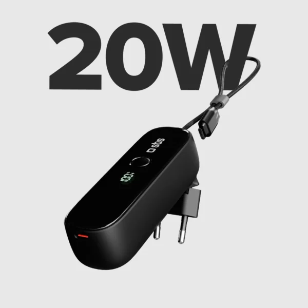 SBS Hybrid PD 20W 5000mAh Power Bank with Built-in Cable and Foldable Plug - Blackeng