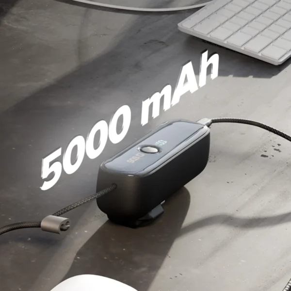 SBS Hybrid PD 20W 5000mAh Power Bank with Built-in Cable and Foldable Plug - Blackeng