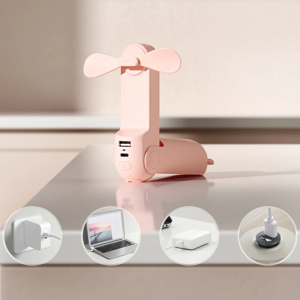 Jisulife Handheld Fan Life8 Plus Portable USB Fan with Power Bank Function 4500mAh and Flashlight - Pinkeng