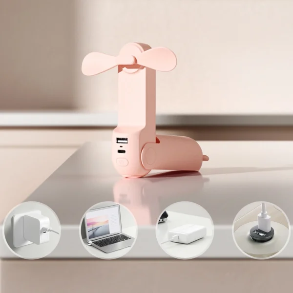 Jisulife Handheld Fan Life8 Plus Portable USB Fan with Power Bank Function 4500mAh and Flashlight - Pinkeng