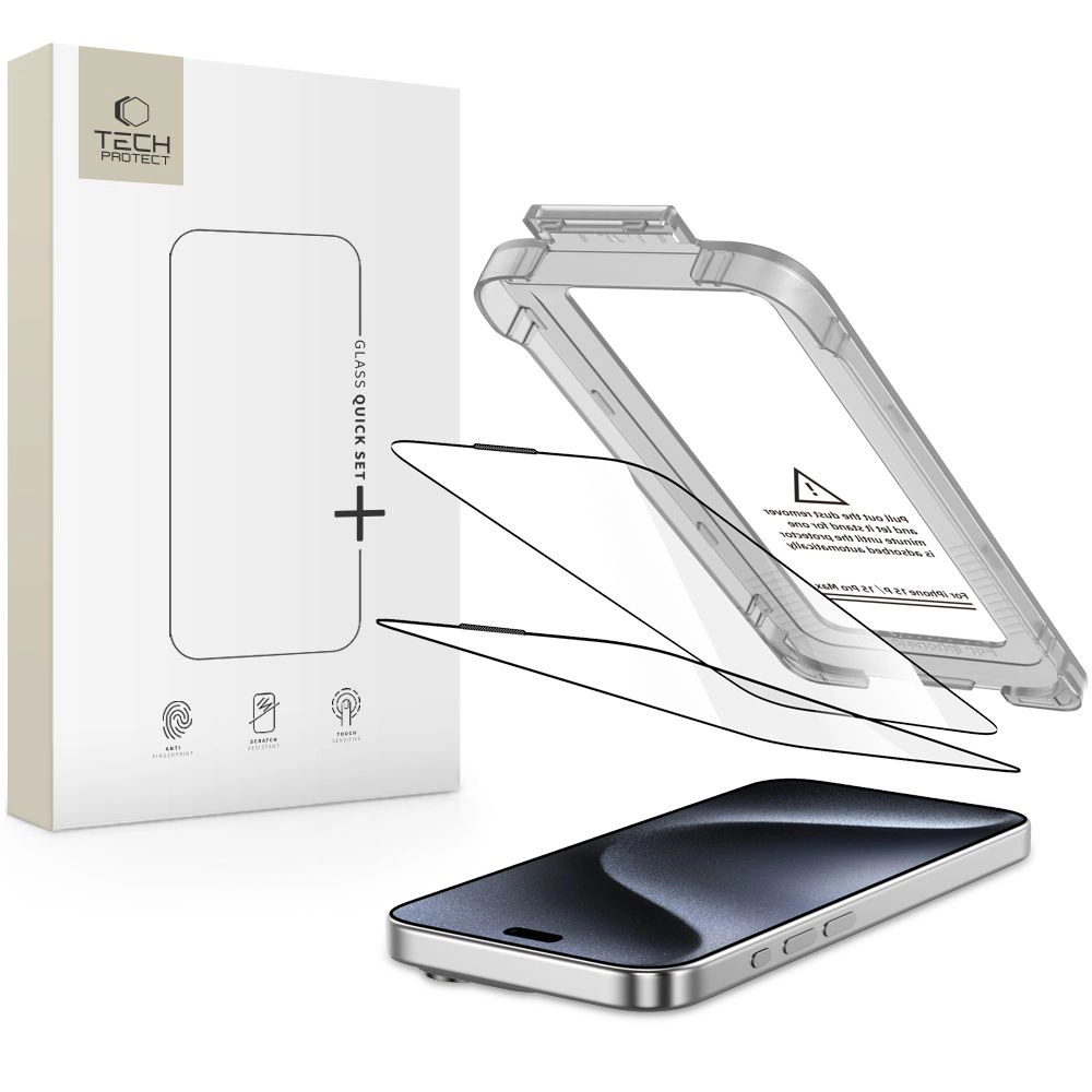 Tech-Protect Quick Set+ 2-pack tempered glass for iPhone 15 Pro - blackeng