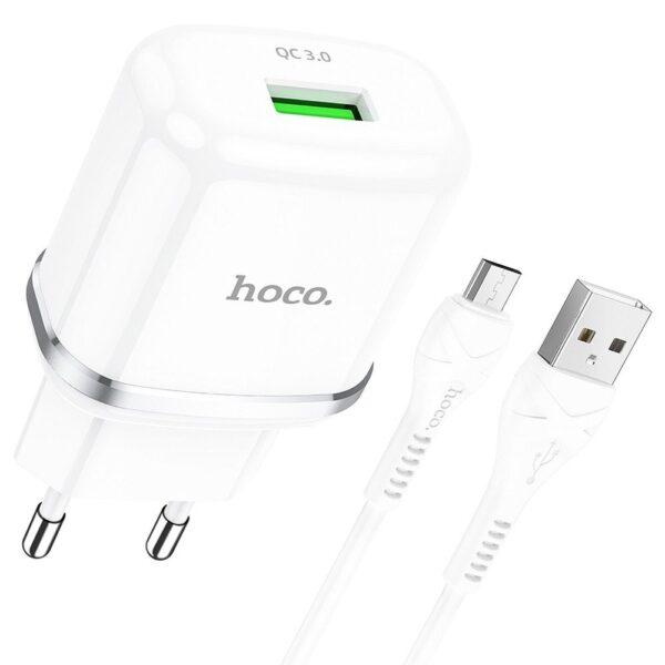 HOCO travel charger USB A + cable USB A to Micro USB QC3.0 3A 18W N3 white