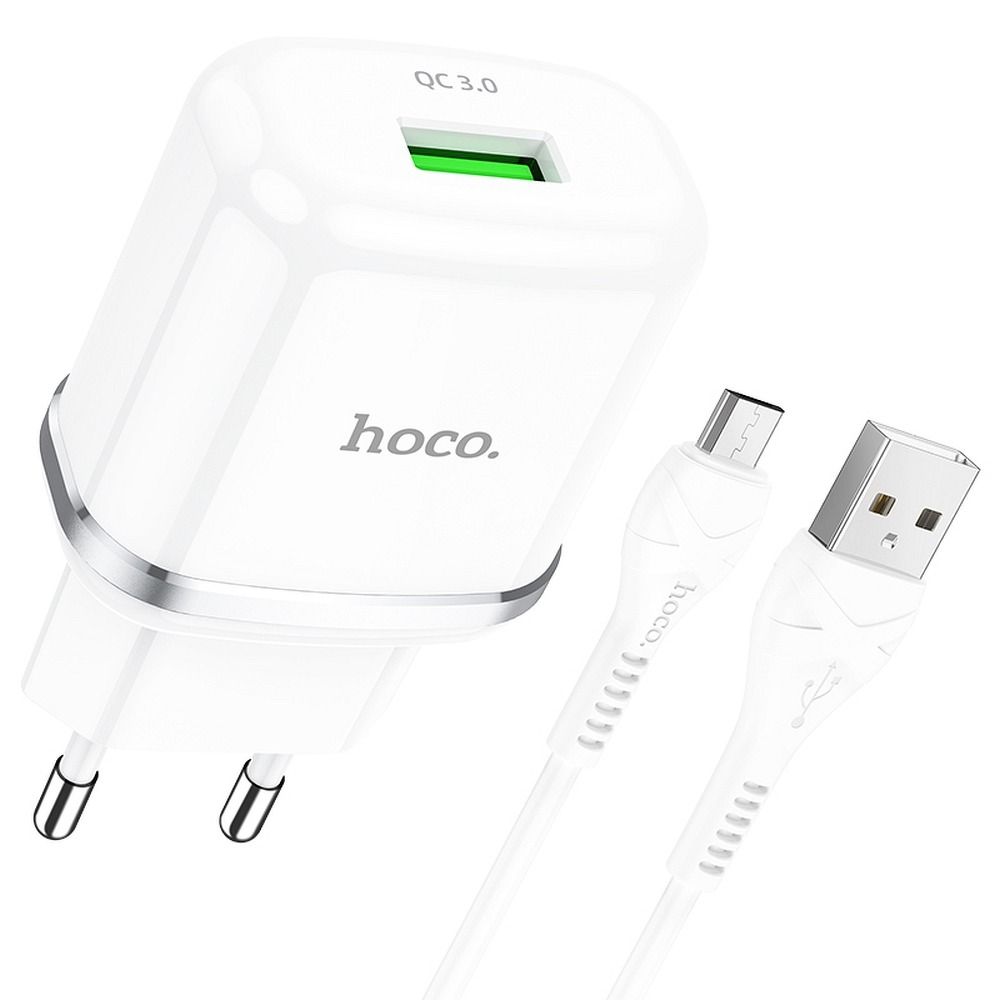 HOCO travel charger USB A + cable USB A to Micro USB QC3.0 3A 18W N3 white