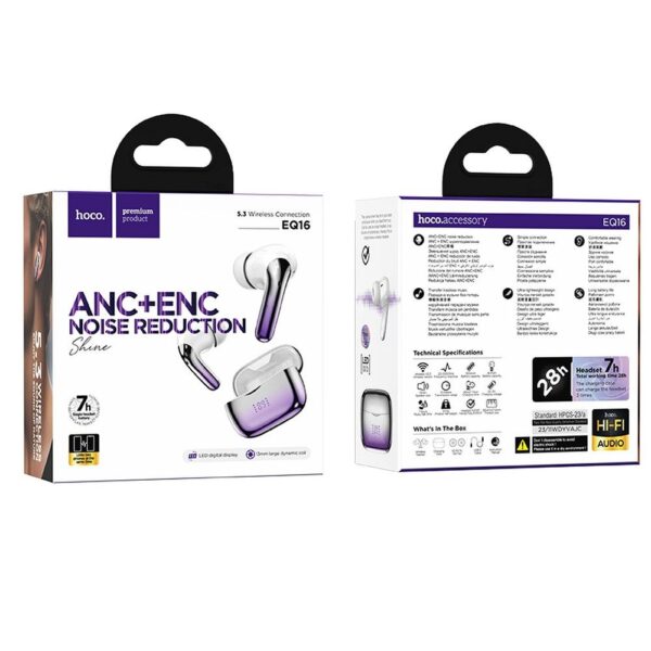 HOCO wireless earphones bluetooth TWS ANC + ENC EQ16 purple glaze