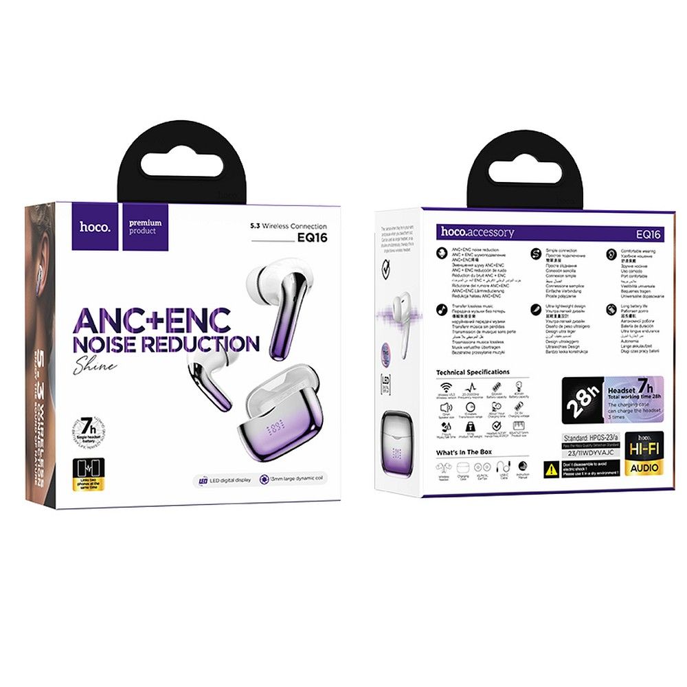 HOCO wireless earphones bluetooth TWS ANC + ENC EQ16 purple glaze