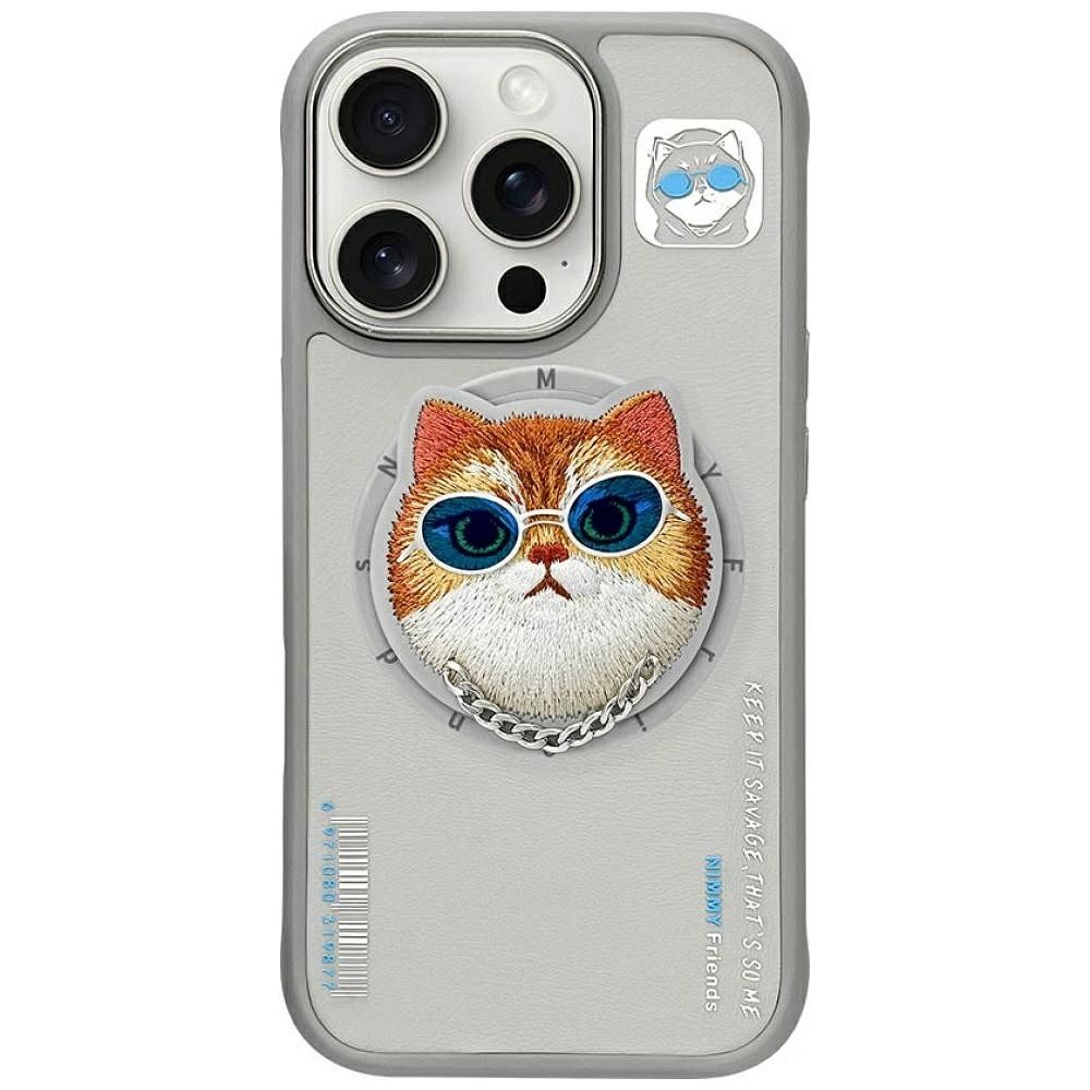 NIMMY case GLASSES COOL CAT compatible with MagSafe for IPHONE 16 Pro Max gray