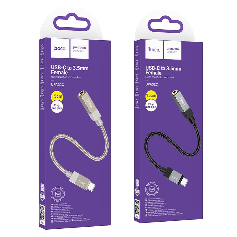 Adapter AUX USB C (male) to Jack 3,5 mm (female) Hoco UPA32C black