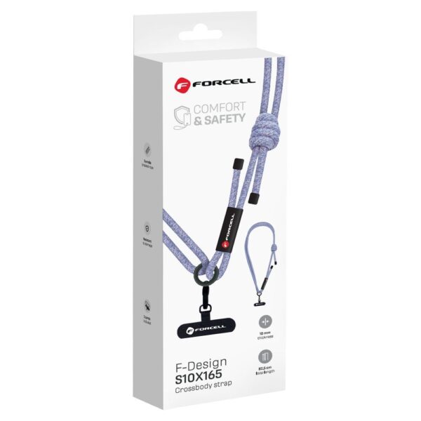 FORCELL F-DESIGN S10X165 crossbody phone lanyard with adjustable length (max 82,5cm in the loop) gray purple