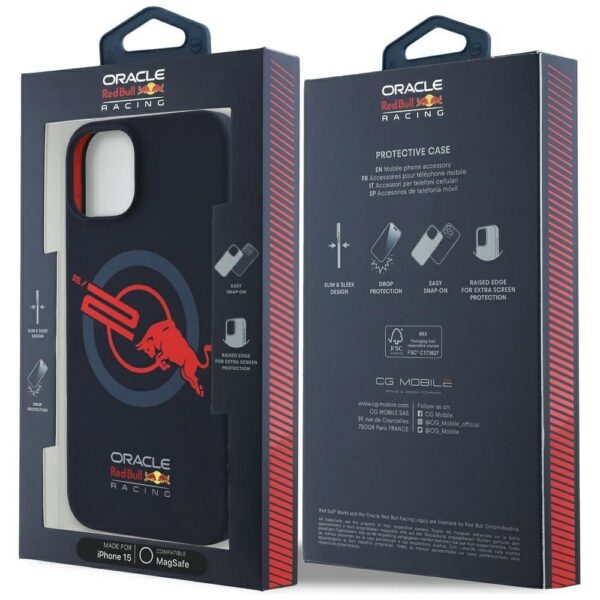 RED BULL case for IPHONE 15 compatible with MagSafe RBHMP15S24SIOLVR (Silicone ORBR20 Logo Red Lining) navy