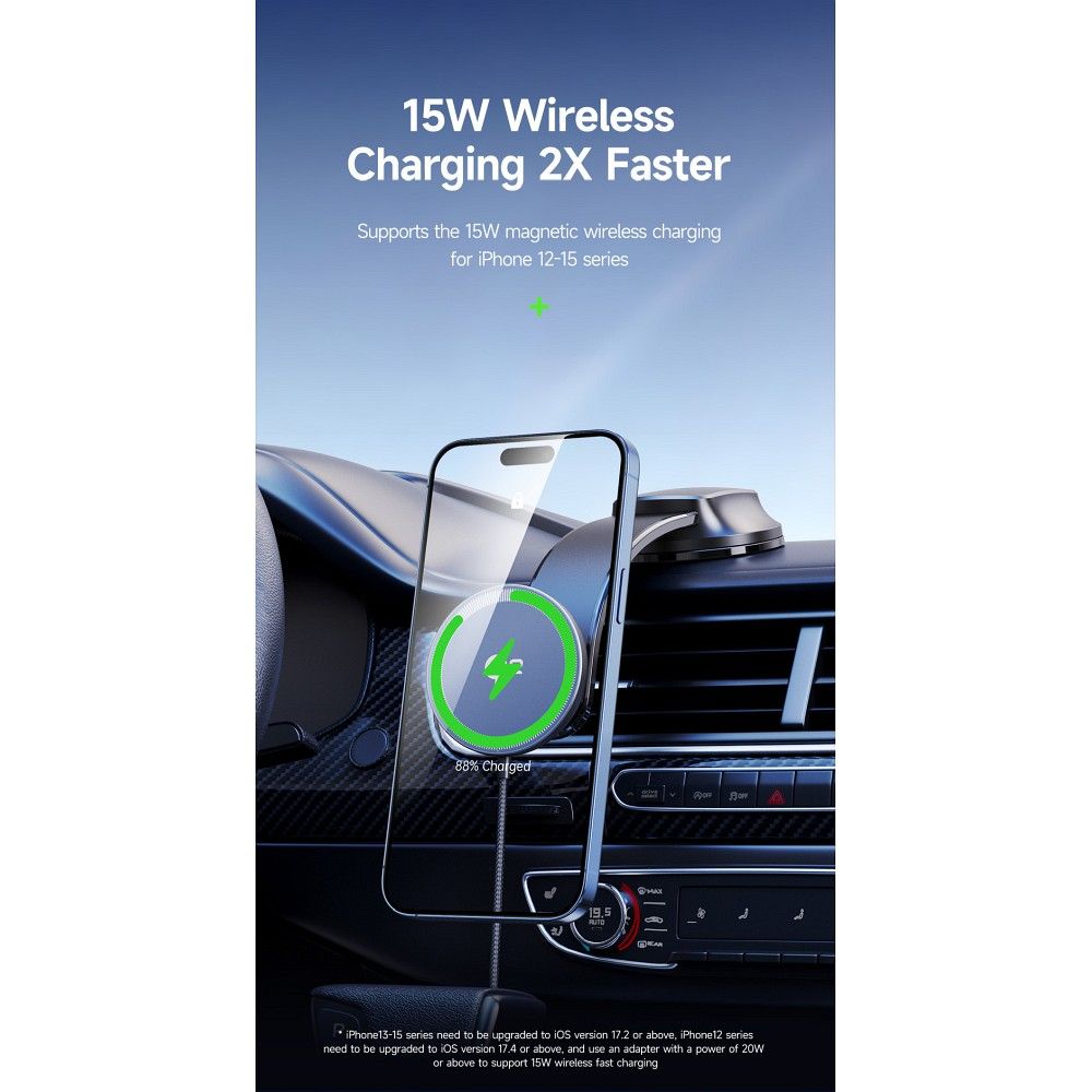 DUZZONA V4 - Dashboard Car Holder with Magnetic Wireless Charger 15W (Compatible with MagSafe and Qi2 charging)