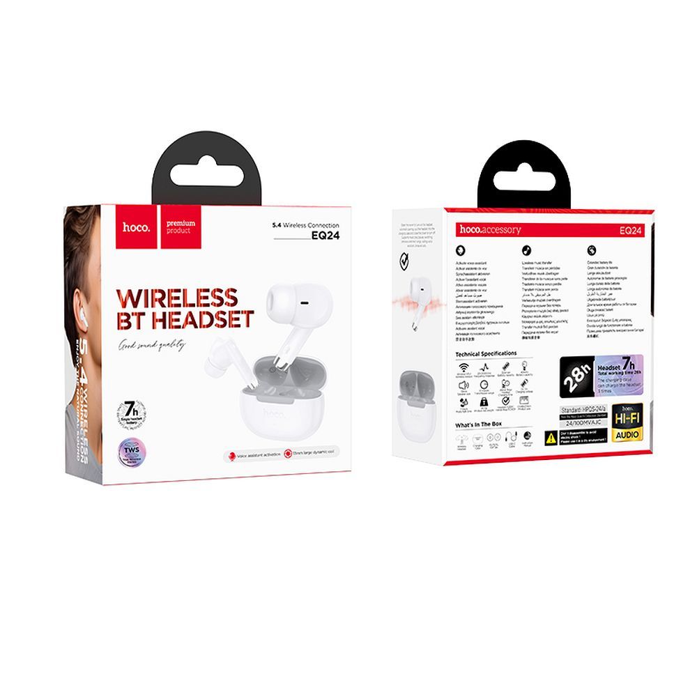 22eb218ffa332bf5b16f7be0fe0284d7 HOCO wireless earphone bluetooth TWS EQ24 white star