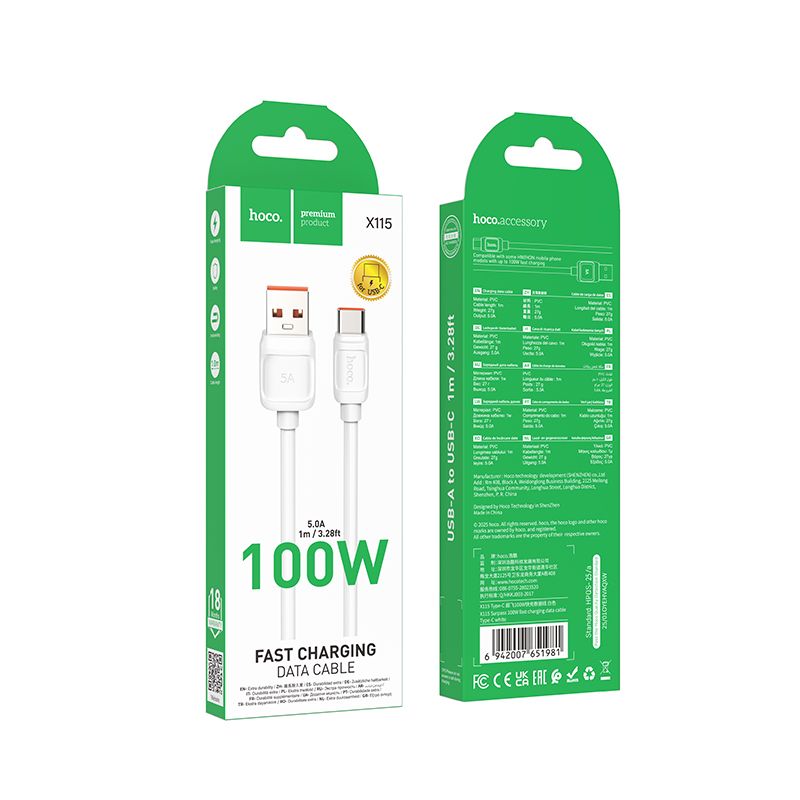 HOCO cable USB A to Type C 100W X115 1 m white
