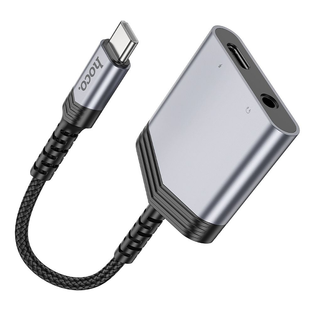 HOCO adapter AUX 2in1 Type C to Type C / Jack 3,5 mm 27W LS39 metal gray