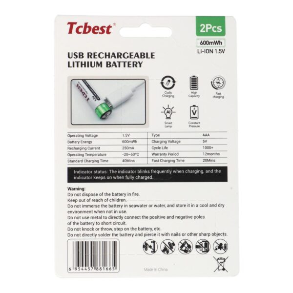 27e8959c9676c7a6727c98d339ab7ed5 TCBEST rechargable battery R3 (AAA) 400 mAh with socket Type C + cable USB A to 2 x Type C 2 pcs
