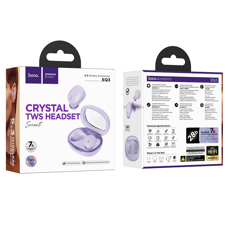 HOCO wireless bluetooth earphones TWS EQ3 purple