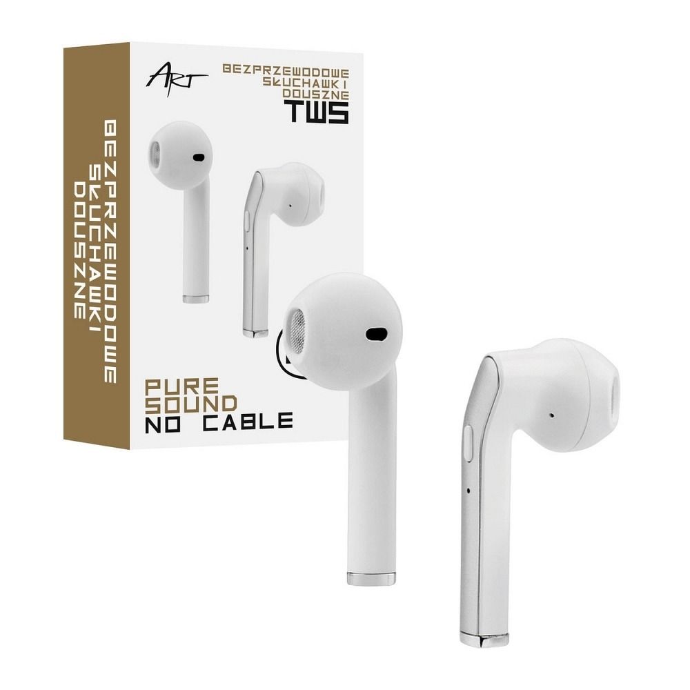 2948e022fcb7de6399a1fdd95bcb114c ART wireless earphones bluetooth TWS + docking station Micro USB AP-TW-B2 white silver