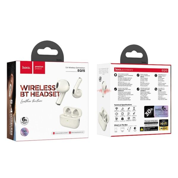 32725e0adbd2e47dc698d8dd2d1ccca8 EOL HOCO wireless earphones bluetooth TWS EQ15 milky white
