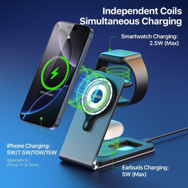 DUZZONA foldable wireless charger 3in1 compatible with MagSafe 15W W22 black