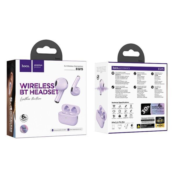 379cbdc700b7f9b1661743deba6e1bff HOCO wireless earphones bluetooth TWS EQ15 purple