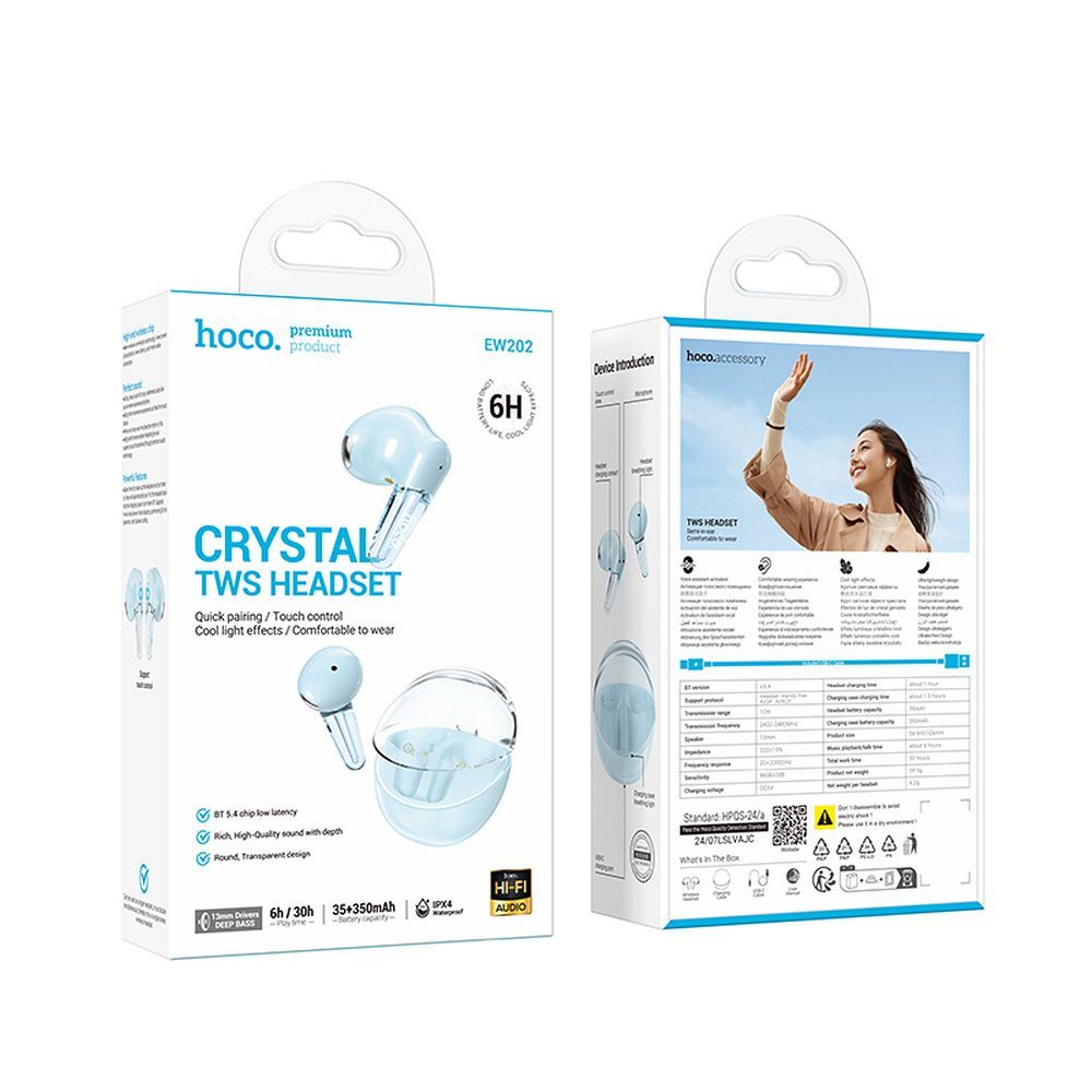 3a0f6a00f6530721d598668b4ee3cbf6 HOCO wireless earphones bluetooth TWS EW202 blue