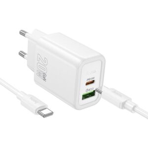 HOCO wall charger USB A + Type C + cable Type C to Type C PD QC3.0 3A 20W N61 white