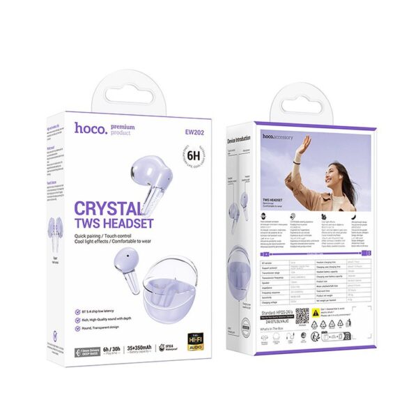 3ca1545ef28b09db05584696d69b142f HOCO wireless earphones bluetooth TWS EW202 purple
