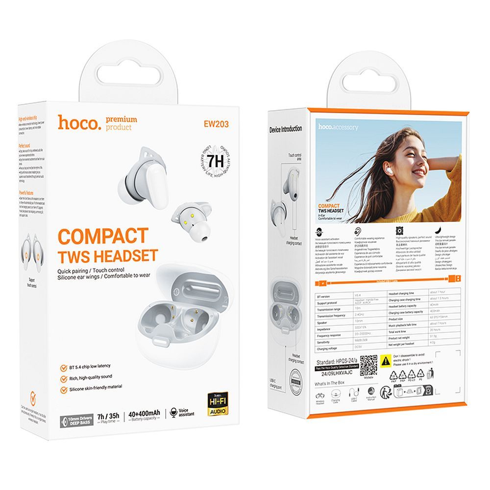 3e03f313b982e247e0f97868e6910887 HOCO wireless earphones bluetooth TWS EW203 white