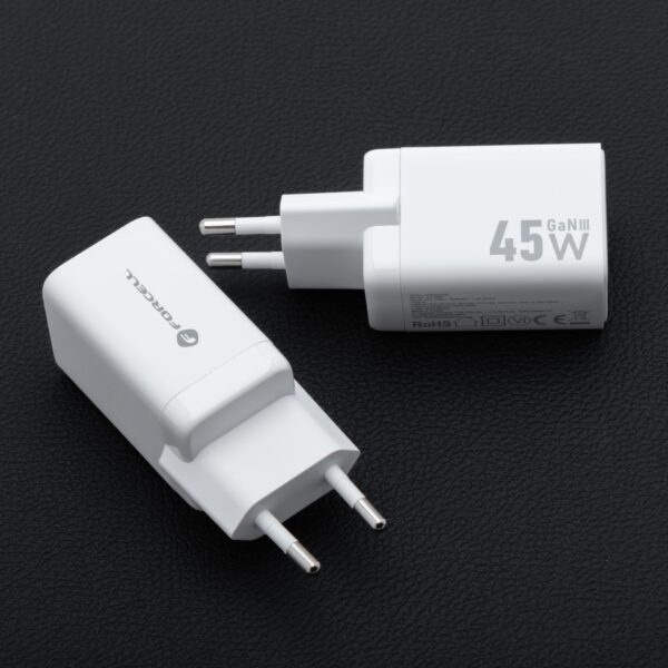 FORCELL F-ENERGY Mini GaN III VT-36B travel charger with 2 x Type C sockets, PD QC4.0 45W white