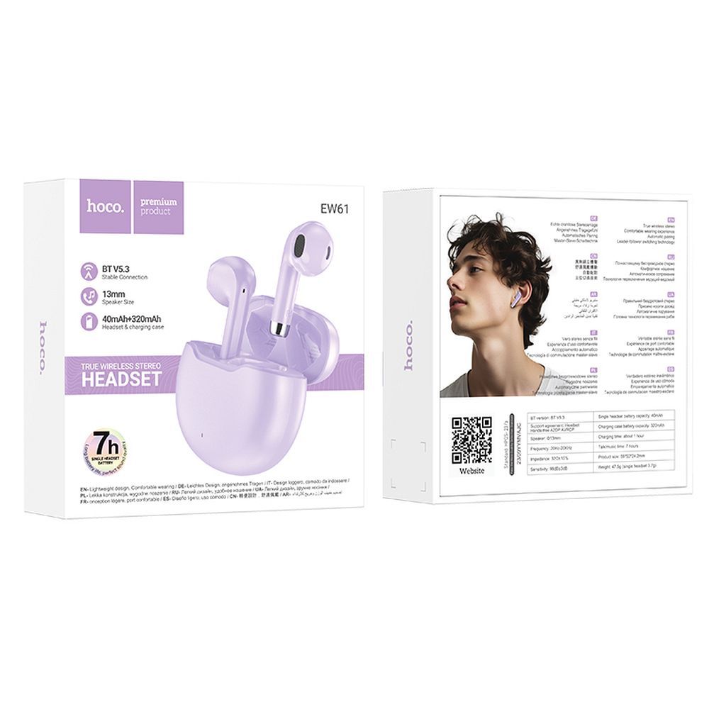HOCO wireless bluetooth earphones TWS EW61 purple