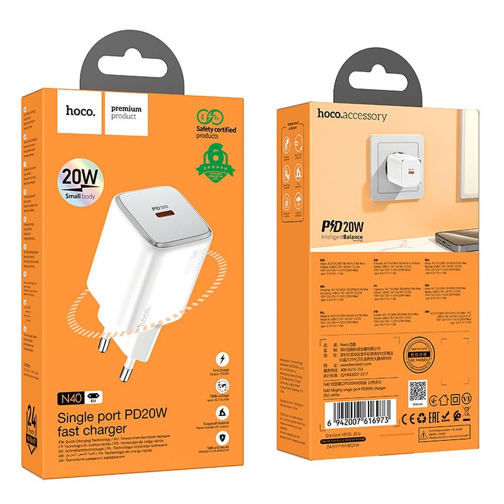 HOCO wall charger Type C QC PD 20W N40 white
