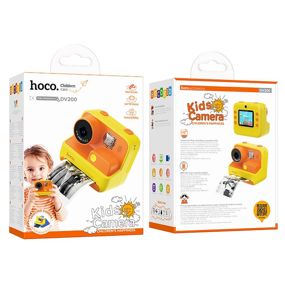 Digital kids camera with printer Hoco 1MP 2,0" HD Ready DV200 yellow