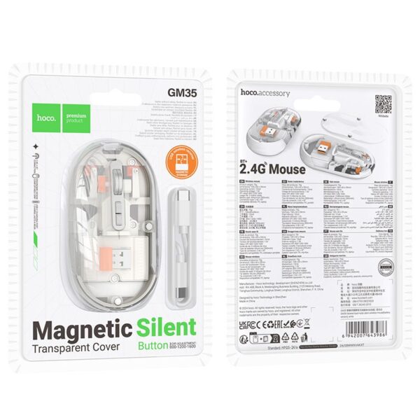 HOCO computer wireless mouse dual-mode SILENT 2,4G 1600 dpi GM35 white