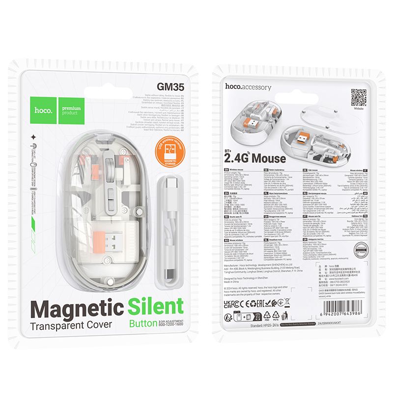 HOCO computer wireless mouse dual-mode SILENT 2,4G 1600 dpi GM35 white