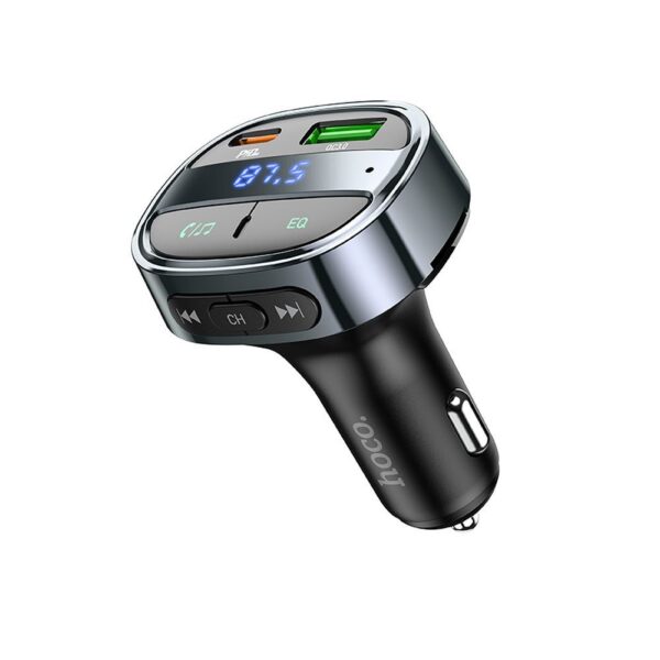 HOCO car charger USB A+ Type C with digital display + transmitter FM BT PD QC3.0 5A 30W E70 obsidian black