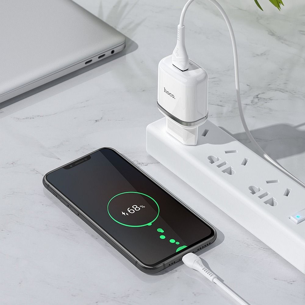 HOCO travel charger USB A + cable USB A to Micro USB QC3.0 3A 18W N3 white