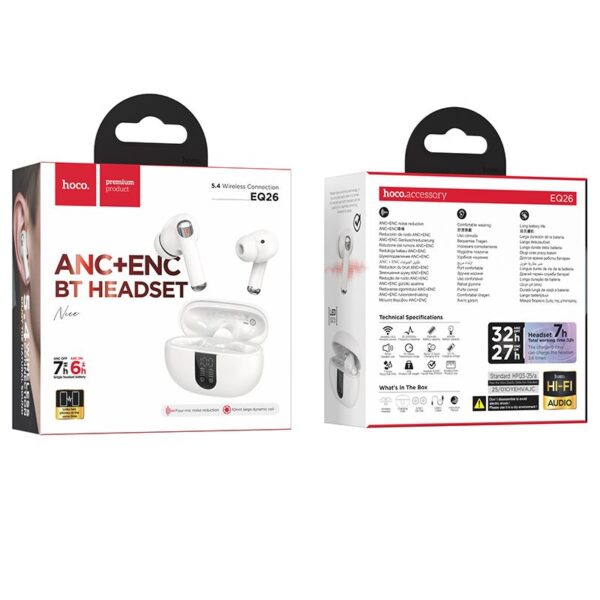 4deb0d96e59bc47f235c17d3c45b7d61 HOCO wireless earphones bluetooth TWS ANC ENC EQ26 white