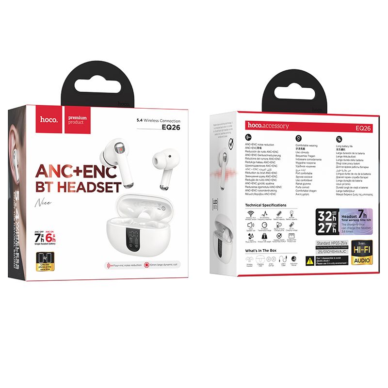 4deb0d96e59bc47f235c17d3c45b7d61 HOCO wireless earphones bluetooth TWS ANC ENC EQ26 white