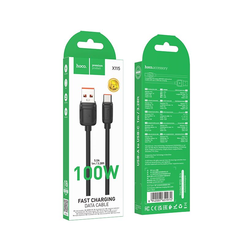 HOCO cable USB A to Type C 100W X115 1 m black