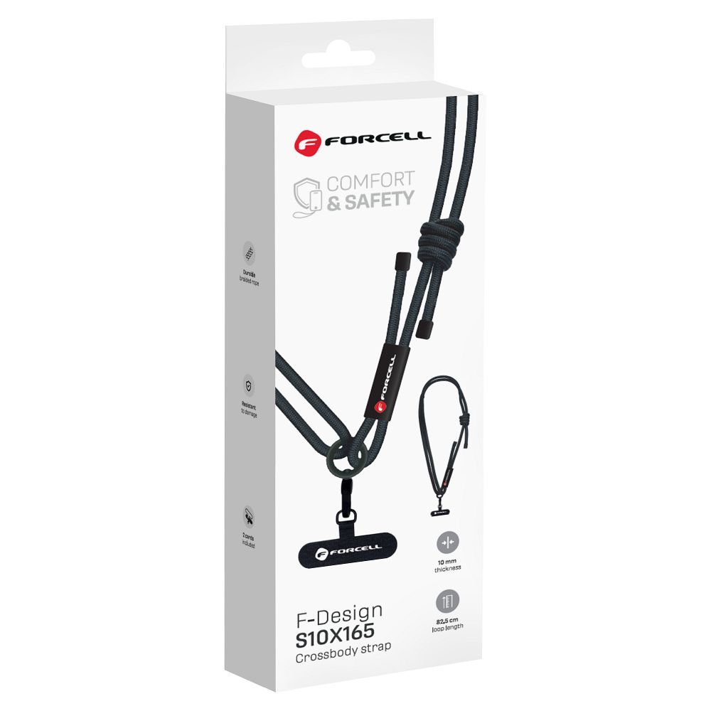 FORCELL F-DESIGN S10X165 crossbody phone lanyard with adjustable length (max 82,5cm in the loop) black